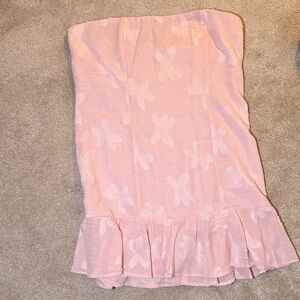 Pink Strapless Dress with Ruffle Hem